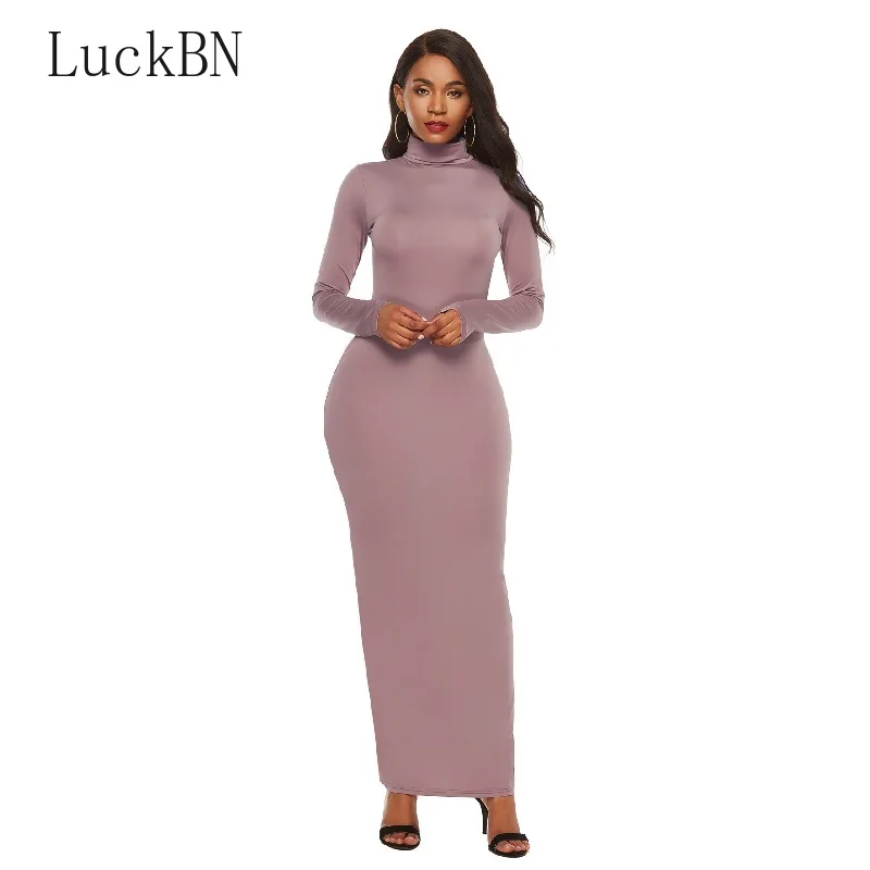 

Sexy Women Bandage Large Size Dress Autumn Turtleneck Slim Long Sleeve Bodycon Dress Fashion Club Sheath Wrap Long Dresses Black