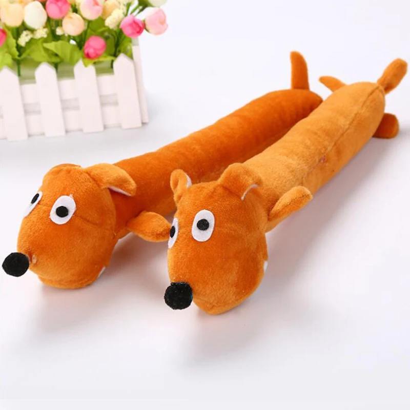 Longnewpet Squeaky Long Dog Sound Toy Funny Soft Plush Brown Dog Shaped