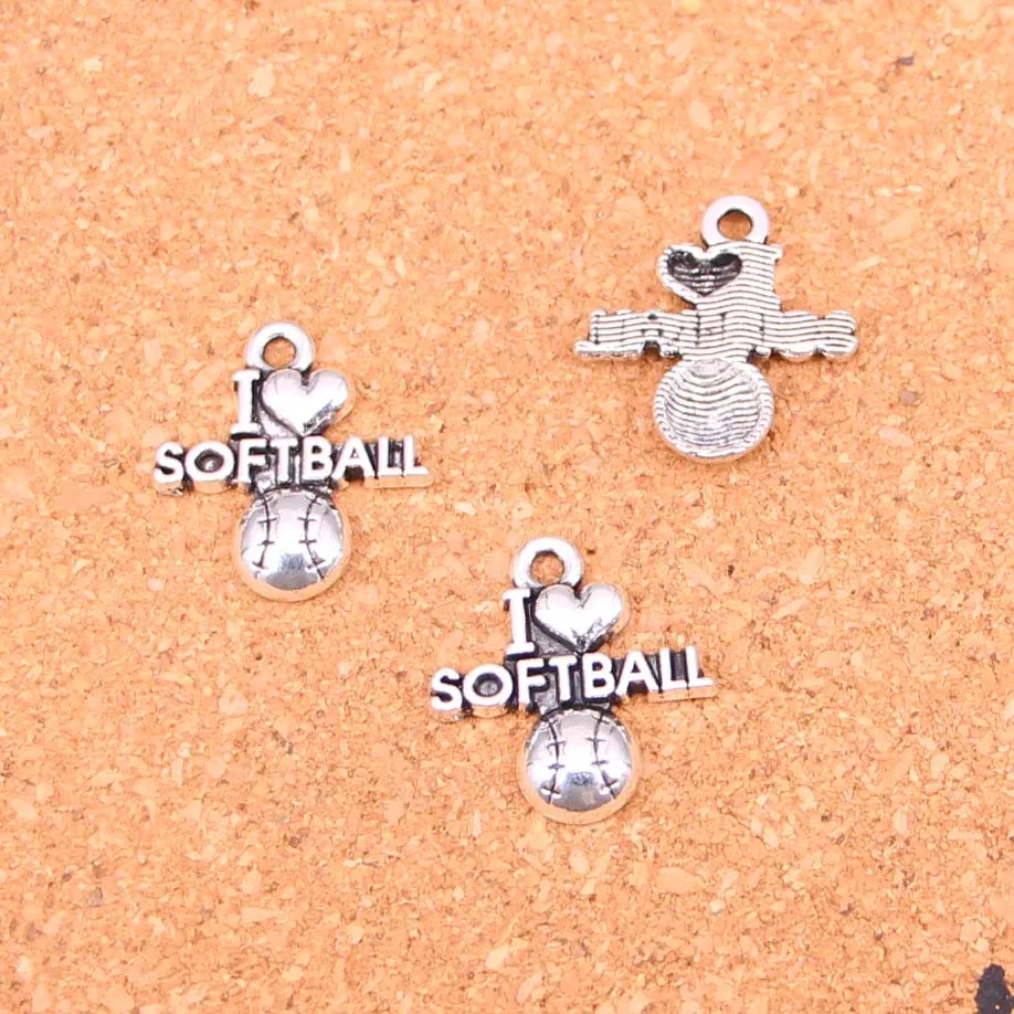 86 шт. антикварные посеребренные Подвески I love softball Diy ювелирные изделия ручной
