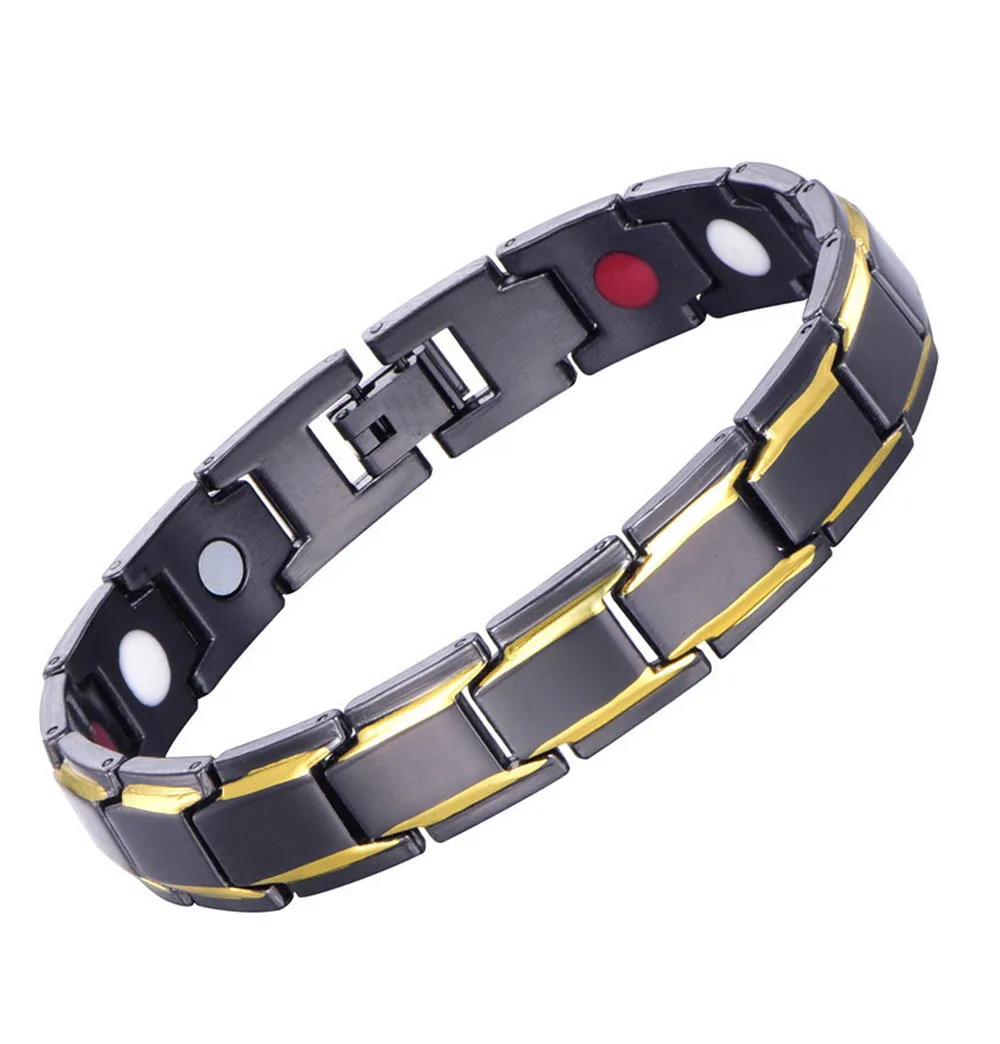 

Trendy Black-Gold Silver Elastic Lettering Stainless Steel Bio Magnetic Male Women Men Health Energy Bracelet Bangles WristBand