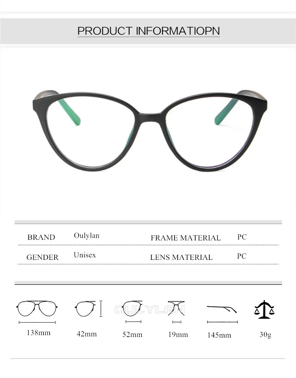 Oulylan, Модные оптические очки кошачий глаз, оправа, прозрачные очки, Женская оправа, ультра-светильник, оправа, прозрачные линзы, очки