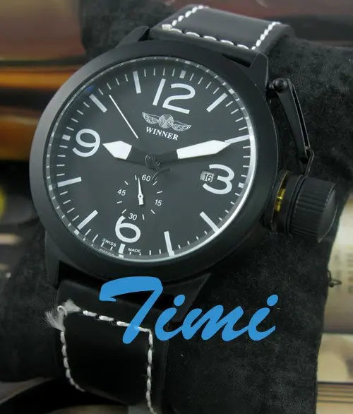 

wholesale UNIQUE MENS/BOYS AUTO LEATHER FASHION BLACK WATCH STEEL freeship