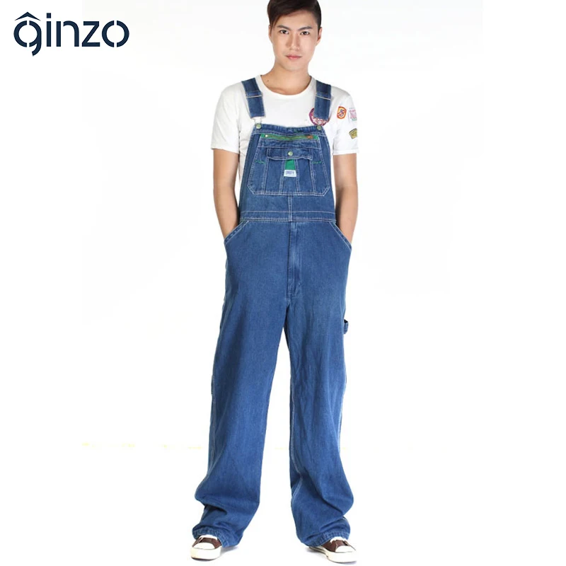 Men's casual loose green zipper bib overalls Male plus large size denim