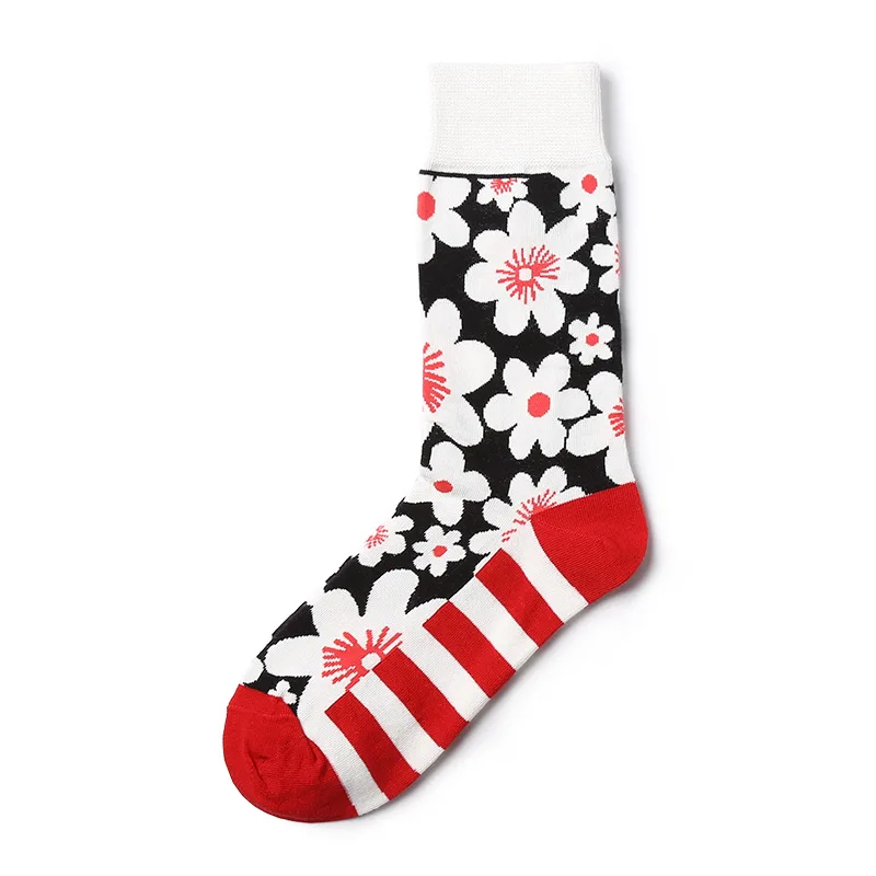 Новинка, женские носки, 1 пара, длинные, хлопковые, цветные, геометрические, осенние носки, новинка, модные, женские, счастливые, унисекс, повседневные, мужские носки - Цвет: White Red