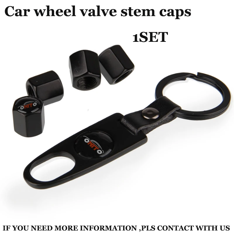 1set of auto wheel tire valve covers With Car key chain car wheel valve stem caps