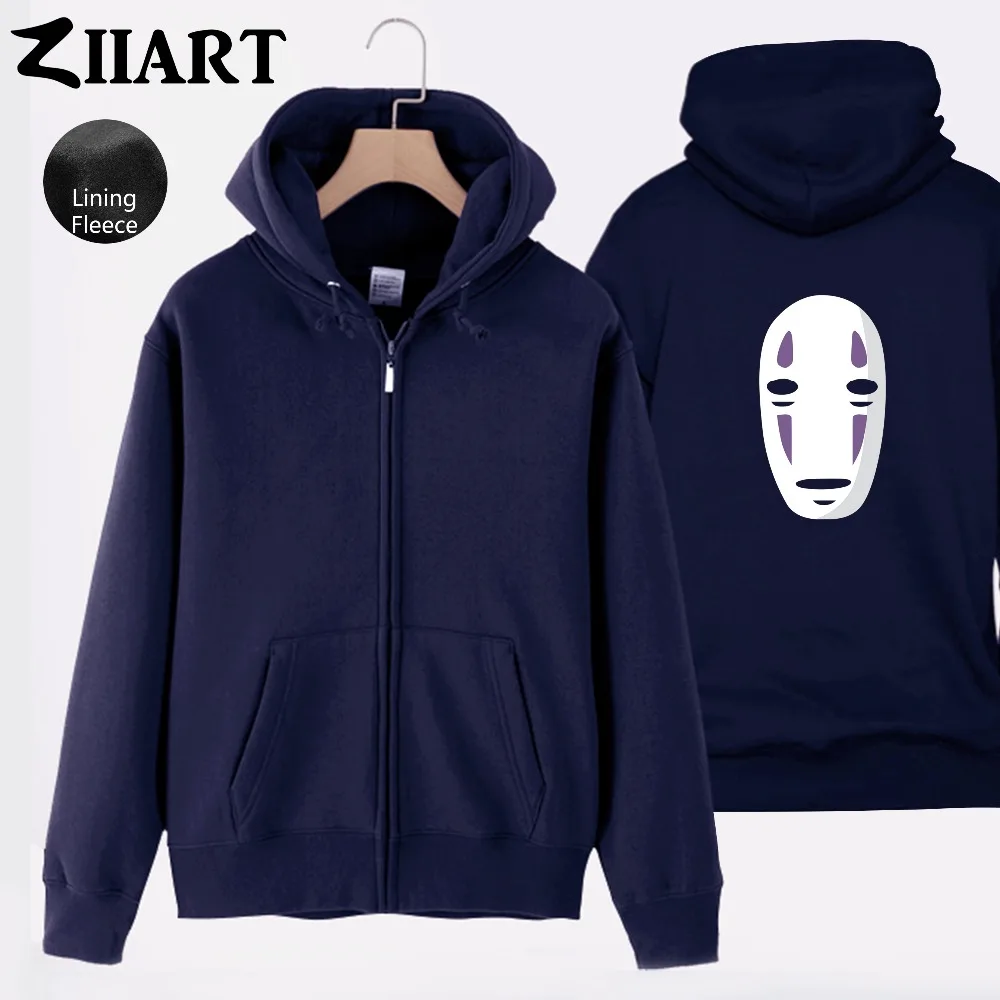 

faceless Miyazaki Hayao Spirited Away No face man mysterious ghost Man Full Zip Autumn Winter Fleece Hooded Coat Jackets ZIIART