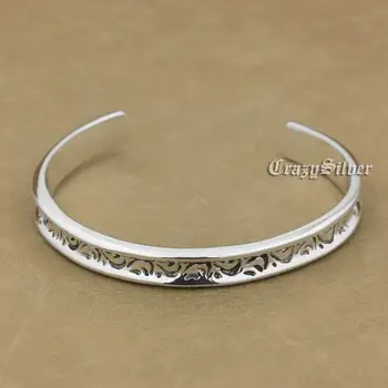 

Fashion Solid 925 Sterling Silver Flower Charm Biker Bangle 9A017