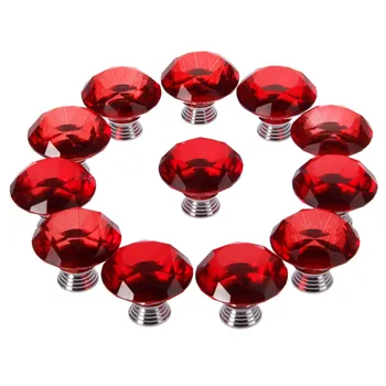 

DRELD 12Pcs 30mm Red Crystal Cabinet Knobs and Handles Cupboard Closet Drawer Knobs Pulls Diamond Shiny Kitchen Furniture Pulls