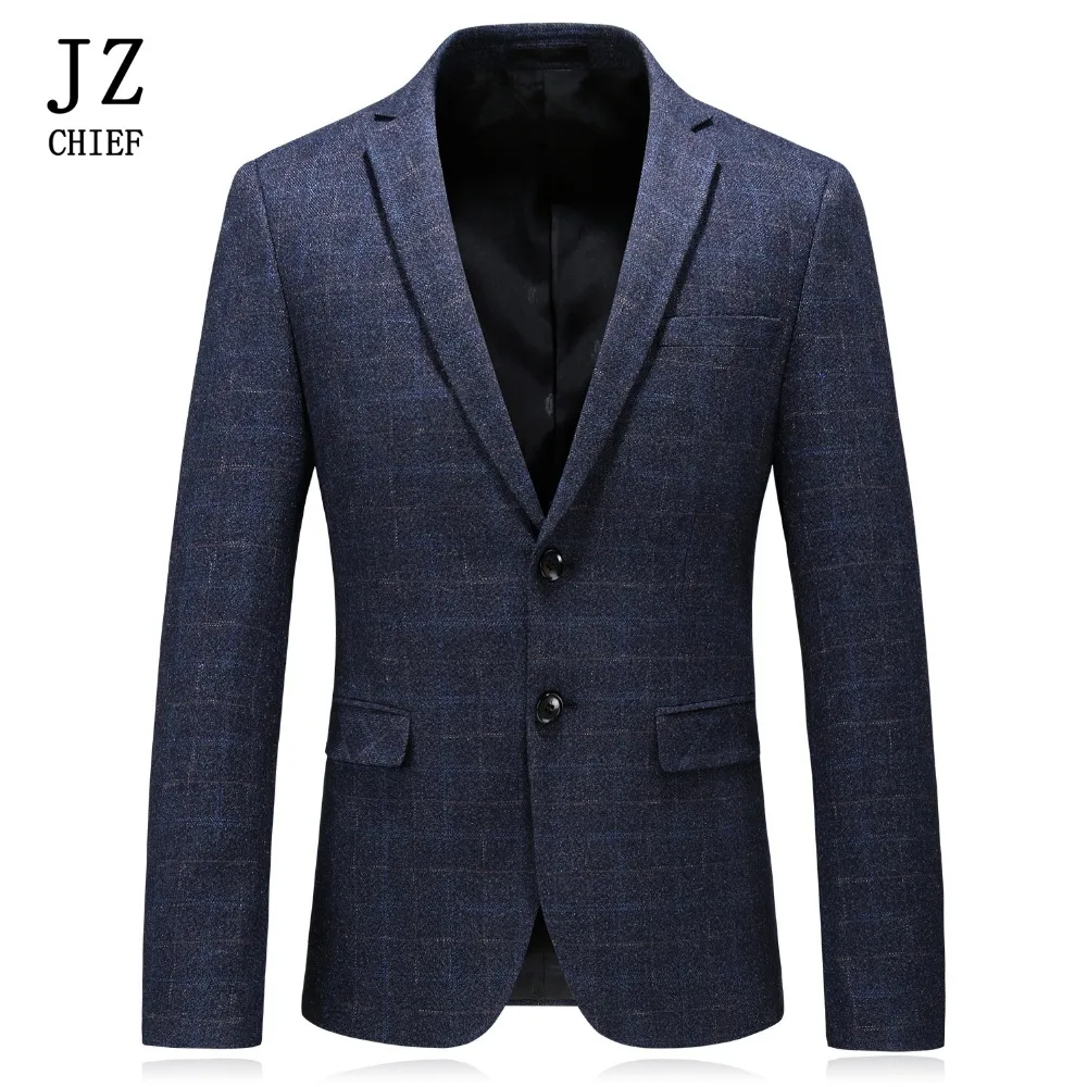 JZ главный мужской блейзер для отдыха деловой Свадебный костюм куртка для мужчин клетчатый элегантный Блейзер зауженное пальто впору платье ужин Блейзер Вечерние