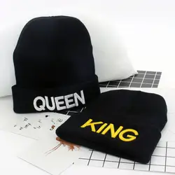 King queen Beanie для мужчин женщин чулок шапка шапочки Skullies Зимние шапки шапка вязаная хип хоп шляпа женская пара теплые зимние кепки черный