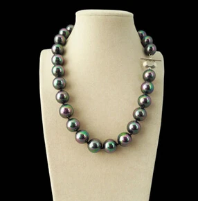 

zhxia HOT 003202 Rare Rainbow Black 14mm South Sea Shell Pearl Heart Clasp Necklace 17" AAA