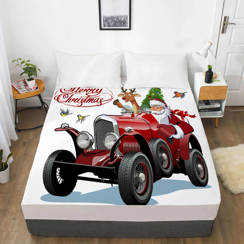 3D HD цифровая индивидуальная кровать лист с эластичным, мультфильм приспособленный лист дети, Рождество Санта Клаус пожарная машина автомобильный матрас крышка - Цвет: 07
