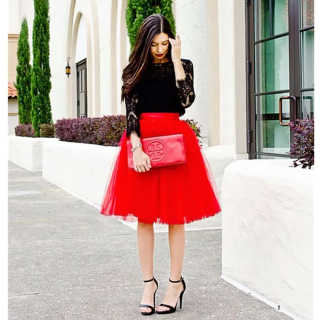 Fashion Red Tutu Skirts For Women Trendy Custom Made Knee Length Tulle ...