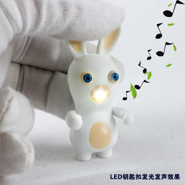 Crazy cute white rabbit font b LED b font sound light key chain funny cartoon modelling