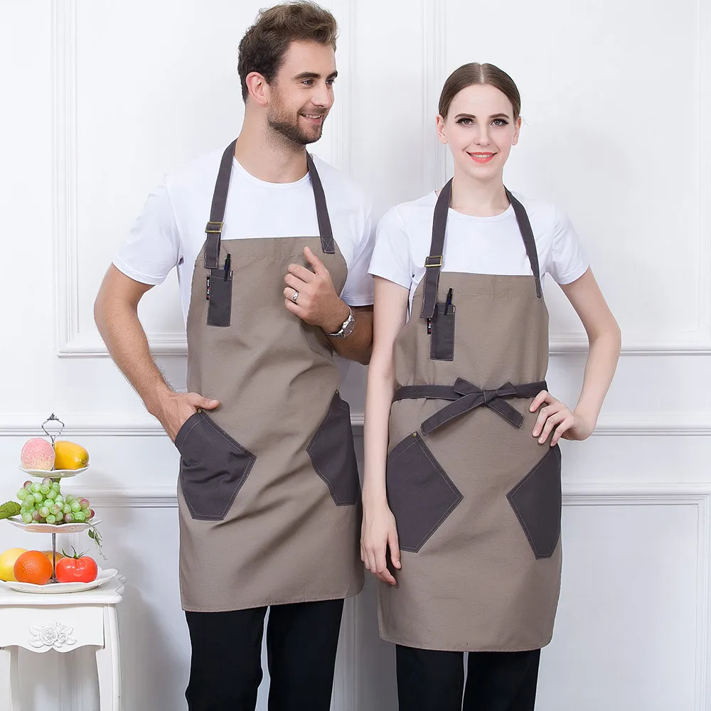 

High Quality Women Men Halter Neck Adjustable Strappy Pockets Kitchen Cooking Anti-dirty Cafe Shop BBQ Hairdresser Work Apron