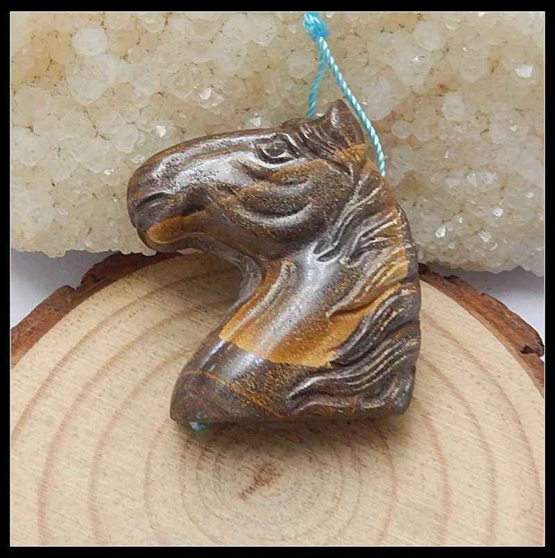 

Sale 1Pcs Natural Stone Boulder Opal Handmade Animal Horse Head DIY Jewelry Pendant Bead 33x27x9mm 13.1g