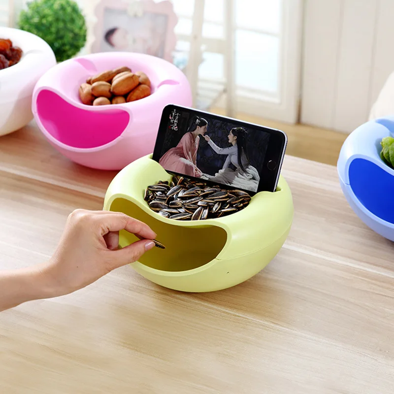 

Multifunctional Double Layer Dry Fruit Containers Snacks Seeds Storage Box Garbage Desk Phone Holder Plate Dish Organizer