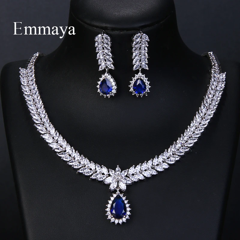 

Emmaya Luxury AAA Cubic Zircon 4 Colors Water Drop Wedding Earrings Necklace For Women Bridal Jewelry Sets Party Accessories