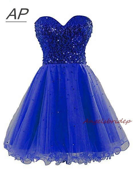 

ANGELSBRIDEP Sweetheart Mini/Short Homecoming Dresses For Graduation Sparking Sequined Corset Tulle Special Occasion Party Gown