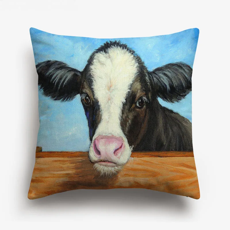 Oil Painting Sweet Jersey Cow Cushion Covers American Farm Wind