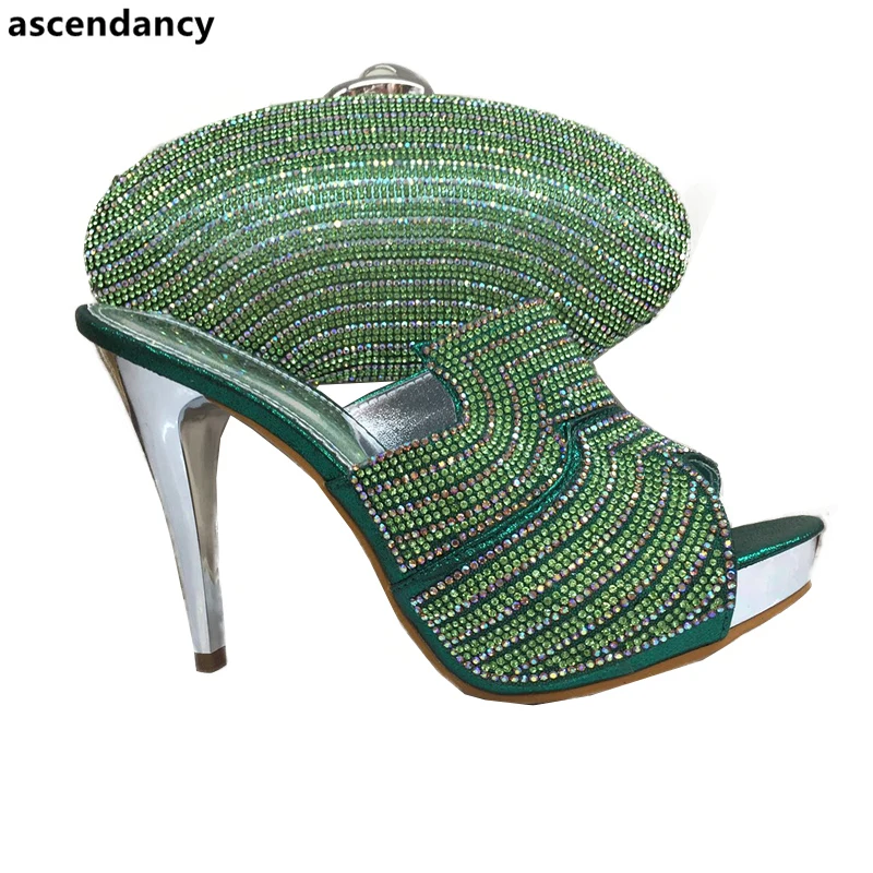 

Latest Green Color Italian Shoes with Matching Bags African Matching Shoes and Bags Italian In Women High Heels Party Shoes Bag