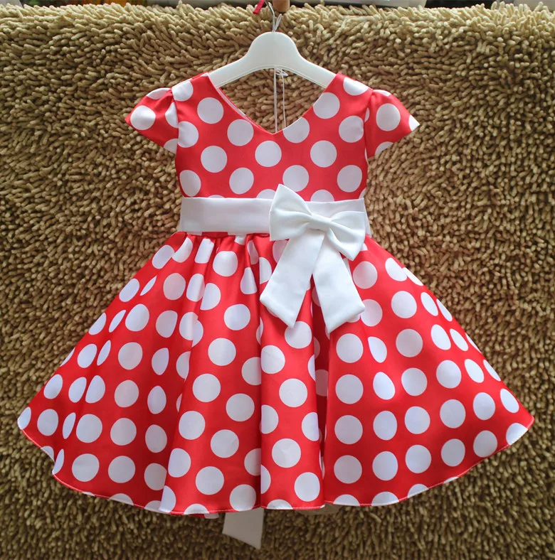 

2018 Latest Girls Dress White Bowknot Belt + White Dot Dress China dress up girls for kids Suppliers Red , Navy Blue