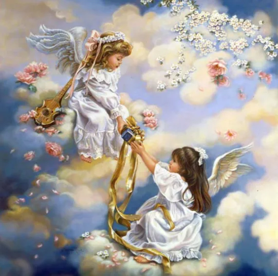 

Two little Angels Girl Child Needlework,Cross stitch Handmade 14CT white Canvas DIY,DMC,Cross-stitch kits,Embroidery Art Home