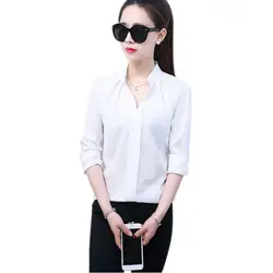 2018 Блузки модные пикантные v-образным вырезом рубашка женская OL Формальные Длинные рукава офисная блузка, шифон, большие размеры Топы
