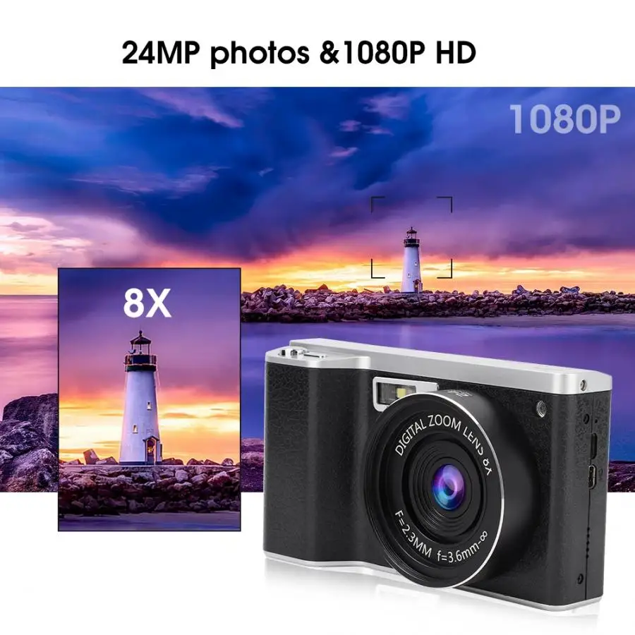 

X9 4 Inch Ultra HD IPS Touch Screen 24MP 1080P 8X Zoom Mini Digital Camera Support Multiple Languages