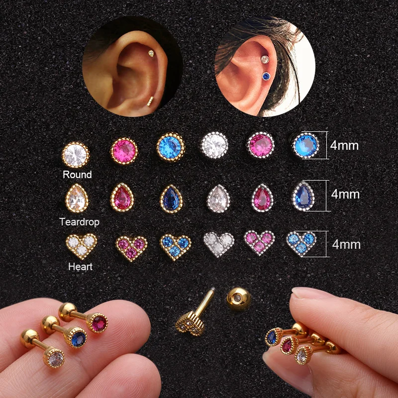 

Feelgood Blue Pink Cz Round Teardrop Heart Helix Piercing Jewelry Small Cartilage Earring Tiny Tragus Conch Rook Ear Lobe Stud