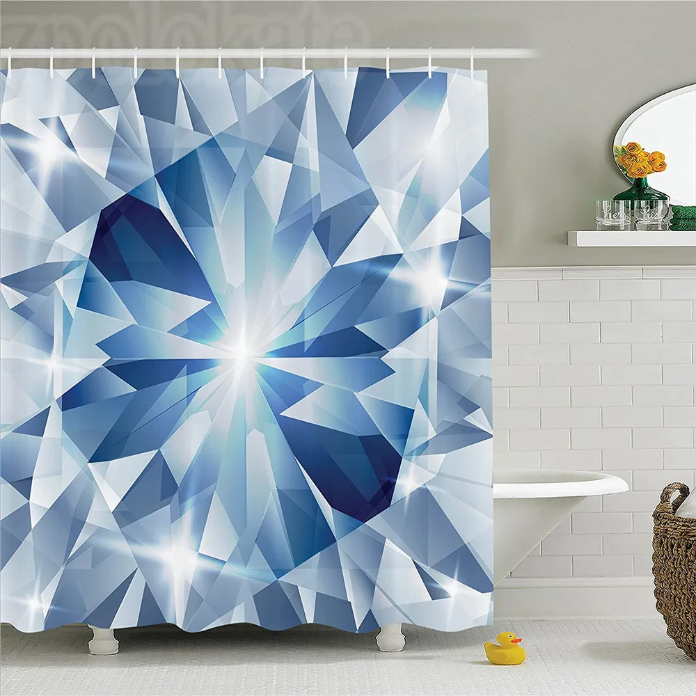 Diamond Decor Shower Curtain Floral Shaded Group of Frozen Diamonds