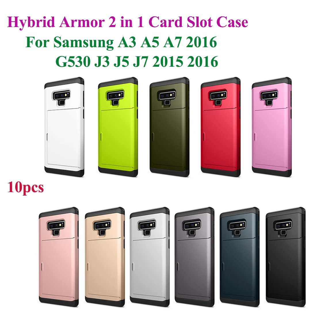 10pcs Hybrid Armor Case For Samsung Galaxy A3 A5 A7 J3 J5 J7 2015 2016 G530 Shockproof 2 in 1 Slide Card Slot Phone Cover |