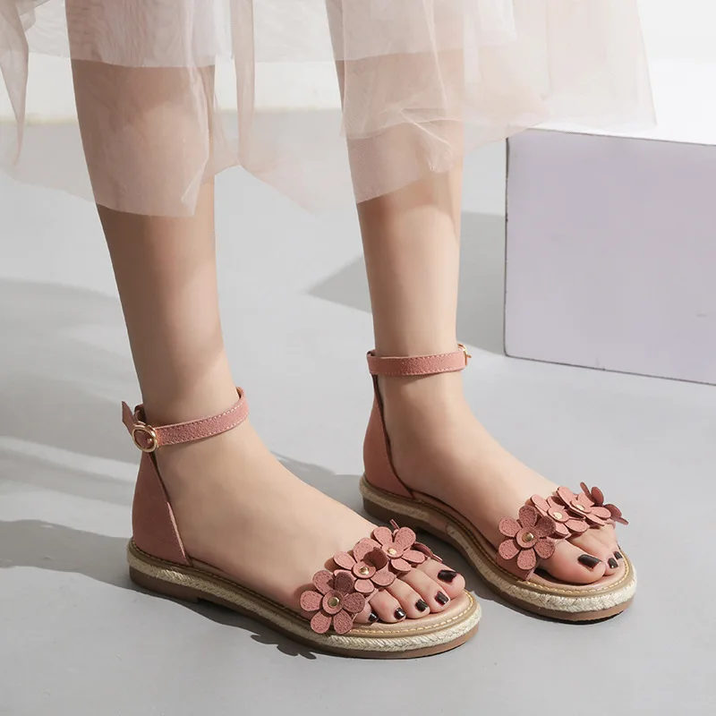 

2019 summer new fashion simple solid color flower sandals women comfortable wild casual sandals