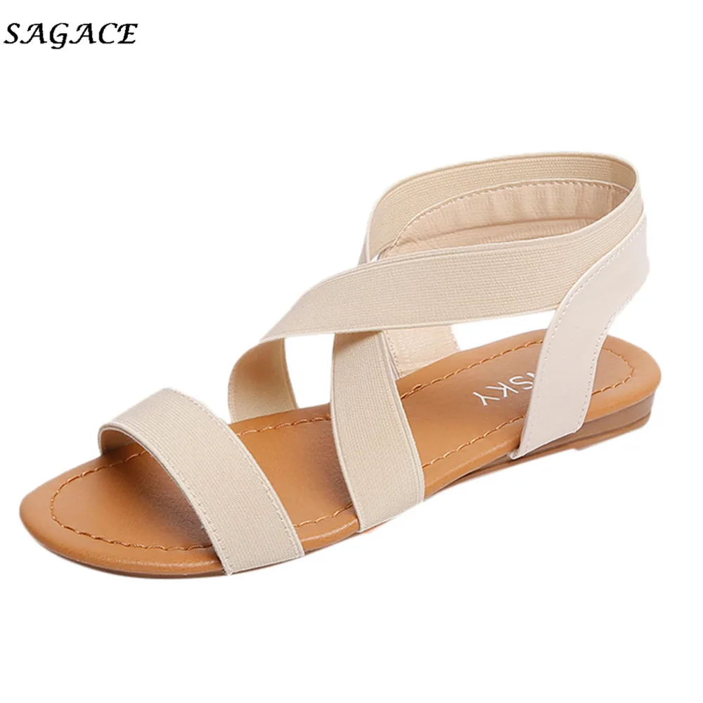 

SAGACE Shoes New Design Peep-toe women Summer Beach Sandals Girl Lady Holiday Anti Skidding Stretch Cross Fabric Strap Sandals