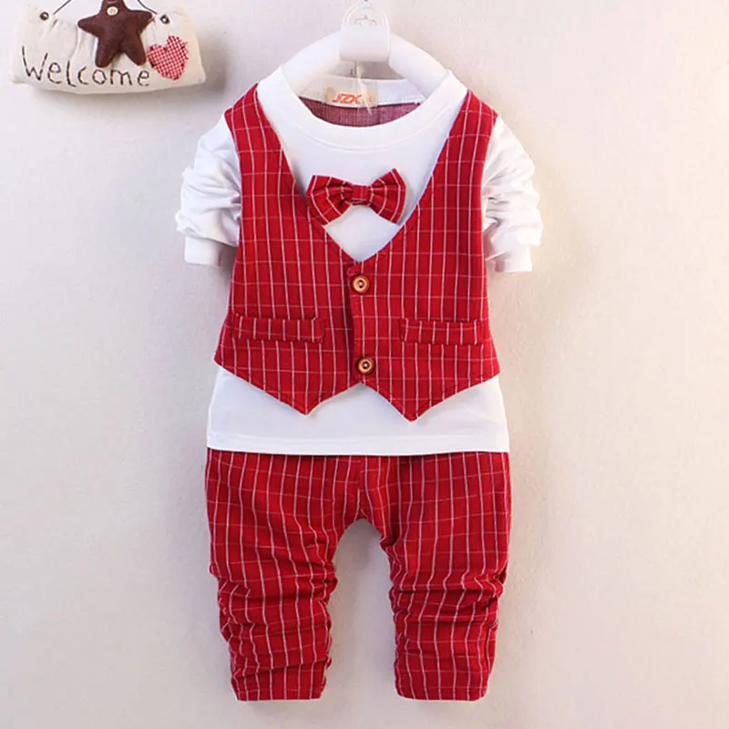 

Spring 1st Birthday Baby boy Clothing Long Sleeve T-Shirt + Pants suit Set for newborn Baby Boys Gentleman Christmas Clothes Set