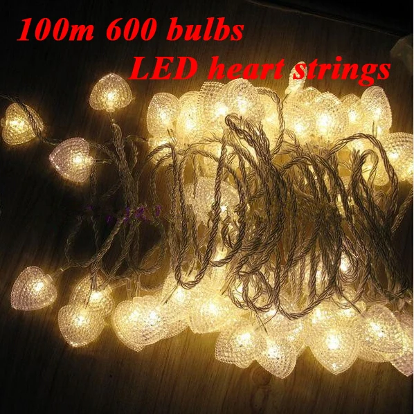 

100m 600 bulbs LED string lights Christmas decorations Heart Garland New Year holiday party wedding lamps lighting