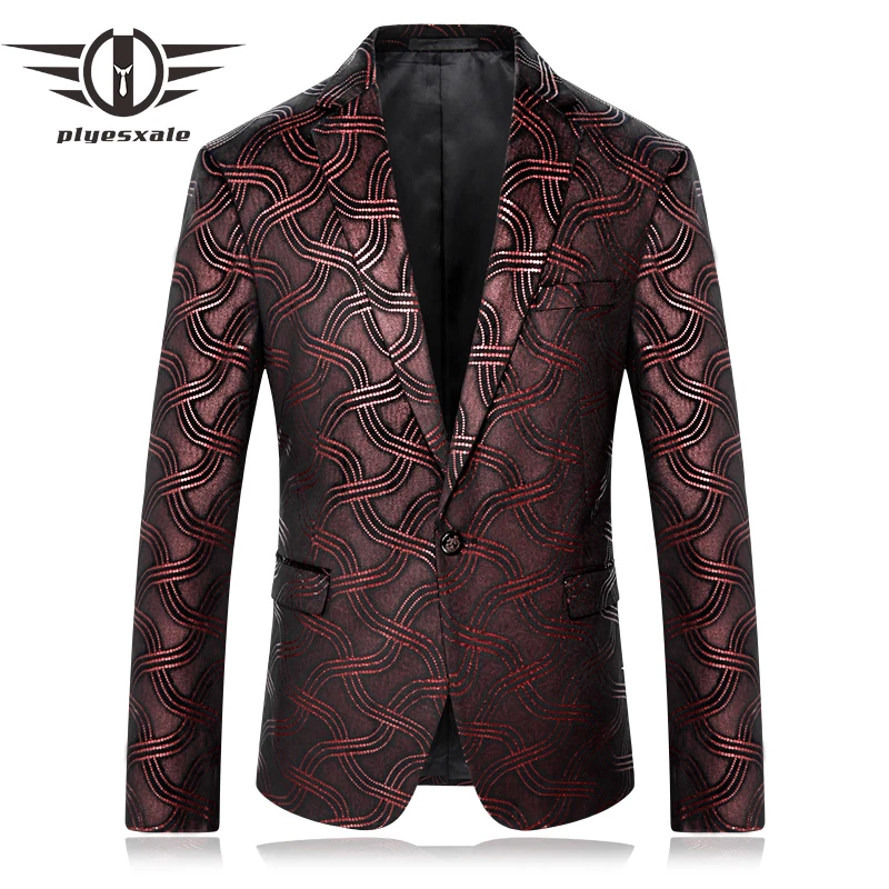 Plyesxale Brand Blazer Men 2018 Slim Fit Mens Burgundy Blazer Stage Jacket Party Prom Blazers