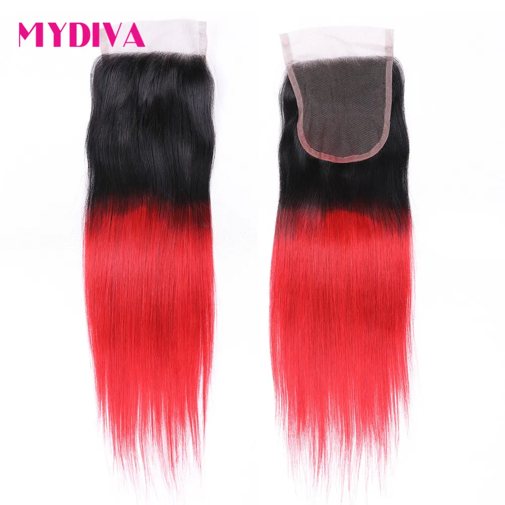 Ombre 1B Red Human Hair Bundles With Closure Brazilian Hair Weave Bundles With Closure Straight Non Remy Red 4 PCS/Lot Mydiva Ombre 1B Red Human Hair Bundles With Closure Brazilian Hair Weave Bundles With Closure Straight Non Remy Red 4 PCS/Lot Mydiva