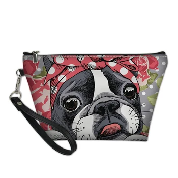 

FORUDESIGNS Boston Terrier Bulldog 3D Printing Women Cosmetics Bags Travel Make up Bag Organizer Necessaire Makeup Pouch Vanity