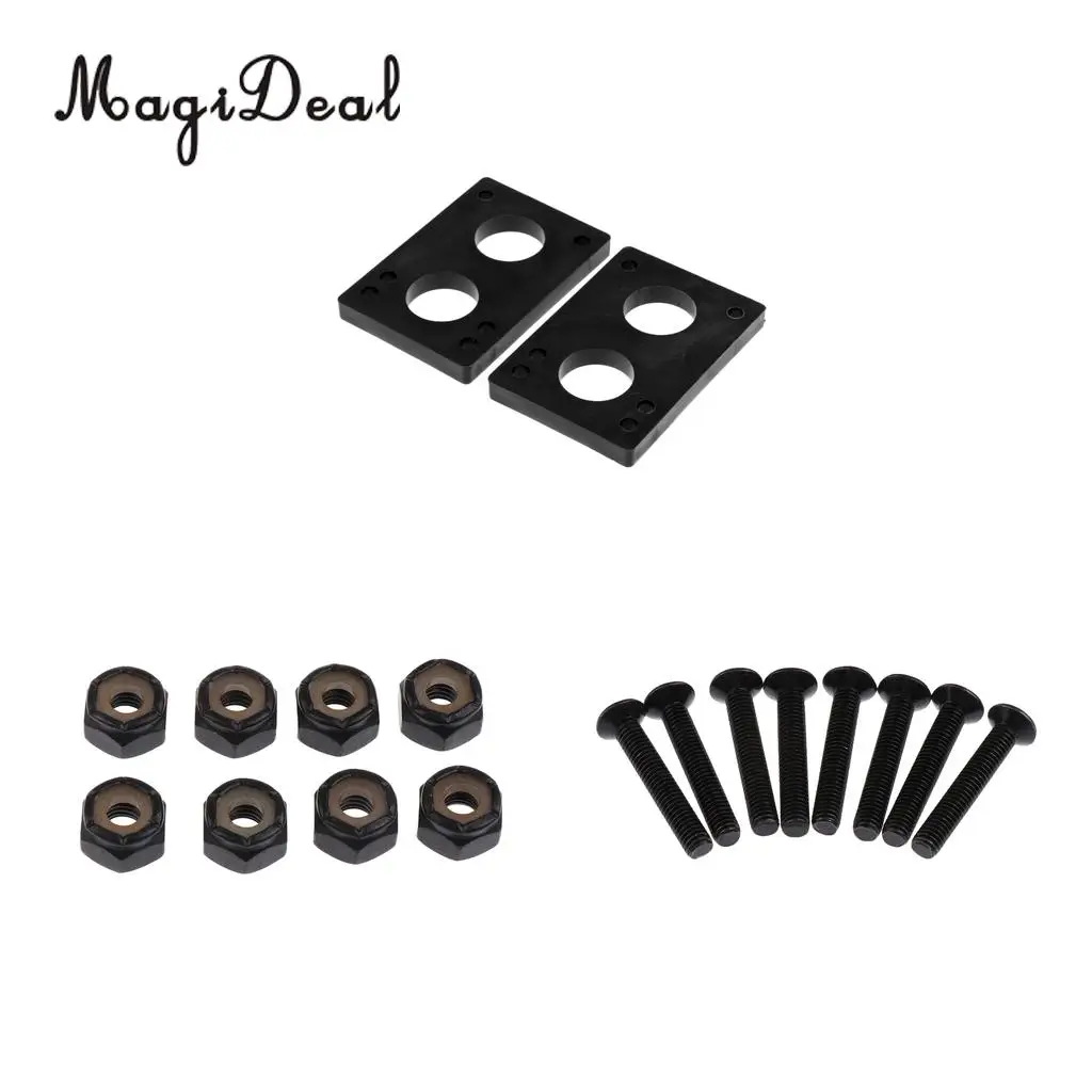 1 Pair 8mm Skateboard Risers Shock Pads+8 Pairs Bolts Longboard Screw Nuts