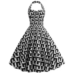 CHAMSGEND платье сексуальное платье на бретелях для вечеринки в стиле ретро геометрическим принтом Винтаж платья в горошек плюс Размеры
