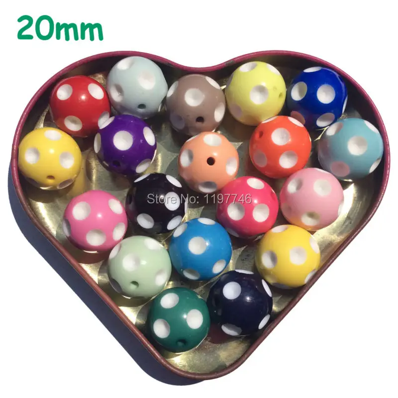 

Resin Beads for Kids Popular Round Polka Dot Bubblegum Bead with Hole 20mm 100pcs for DIY Jewelry Making Chunky Beads for Girls
