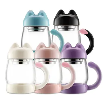 

420ml Cartoon Cat Mug with Removable Strainer Tea Mug With Tea Infuser Office Tea Flower Herb Strainer Filter Glass with Lid