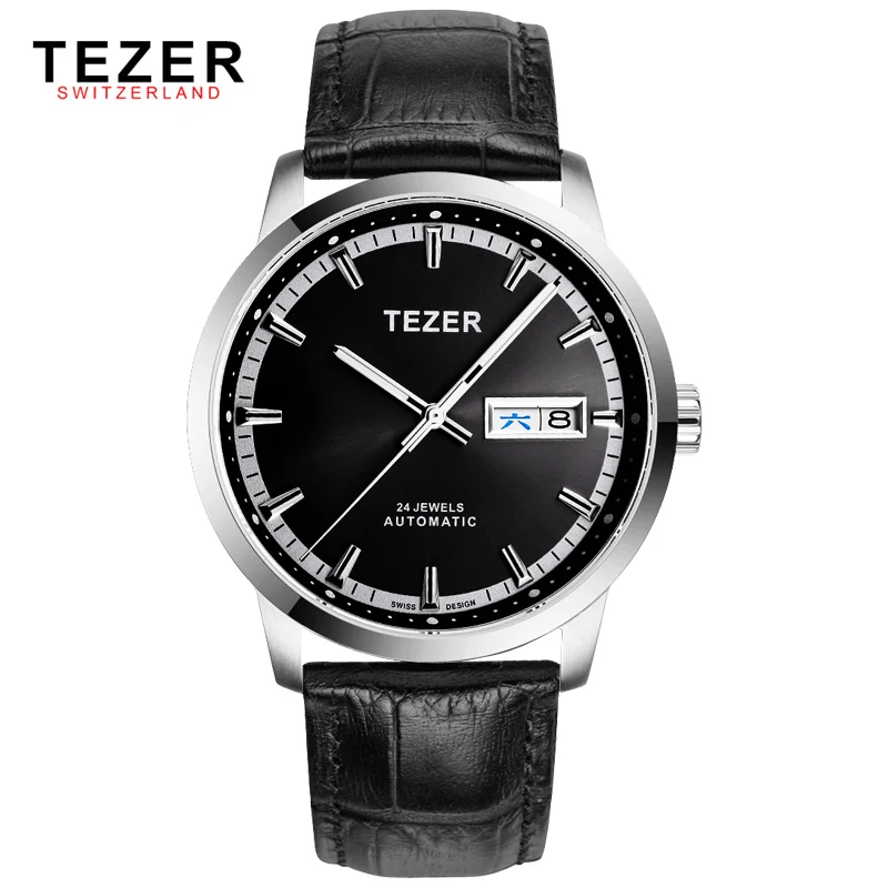 Famous Brand TEZER Automatic Self wind Mechanical 50M Water Resist Watch For Men Rose Gold Case