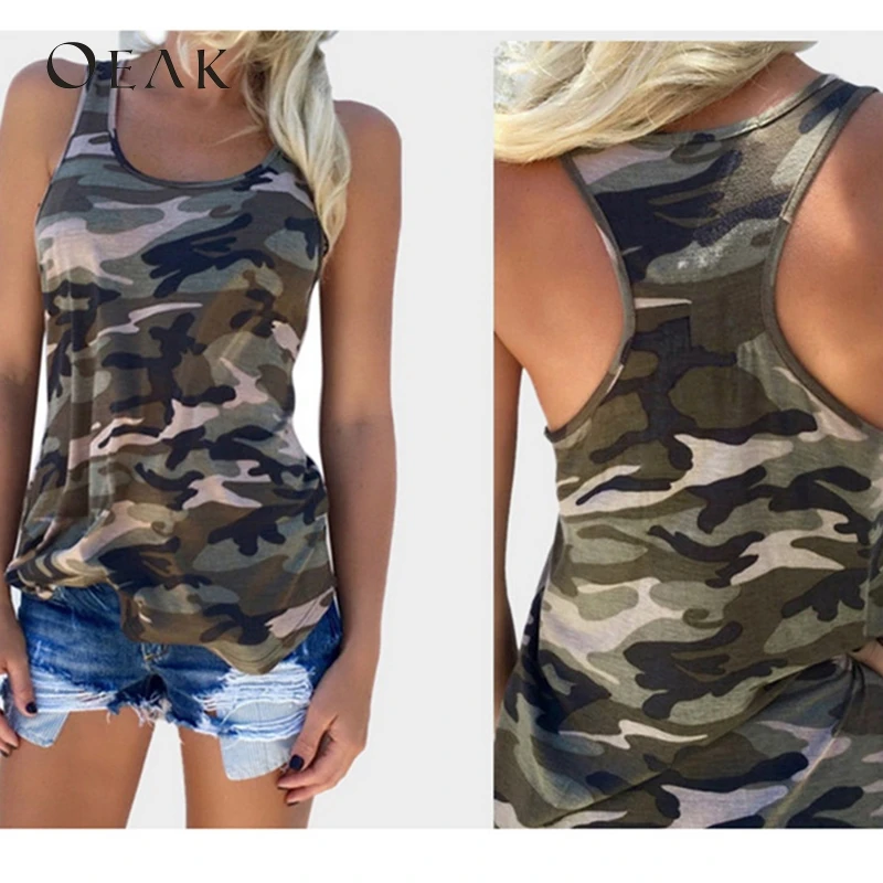 OEAK 5XL плюс размер летние женские сексуальные камуфляжные топики повседневные