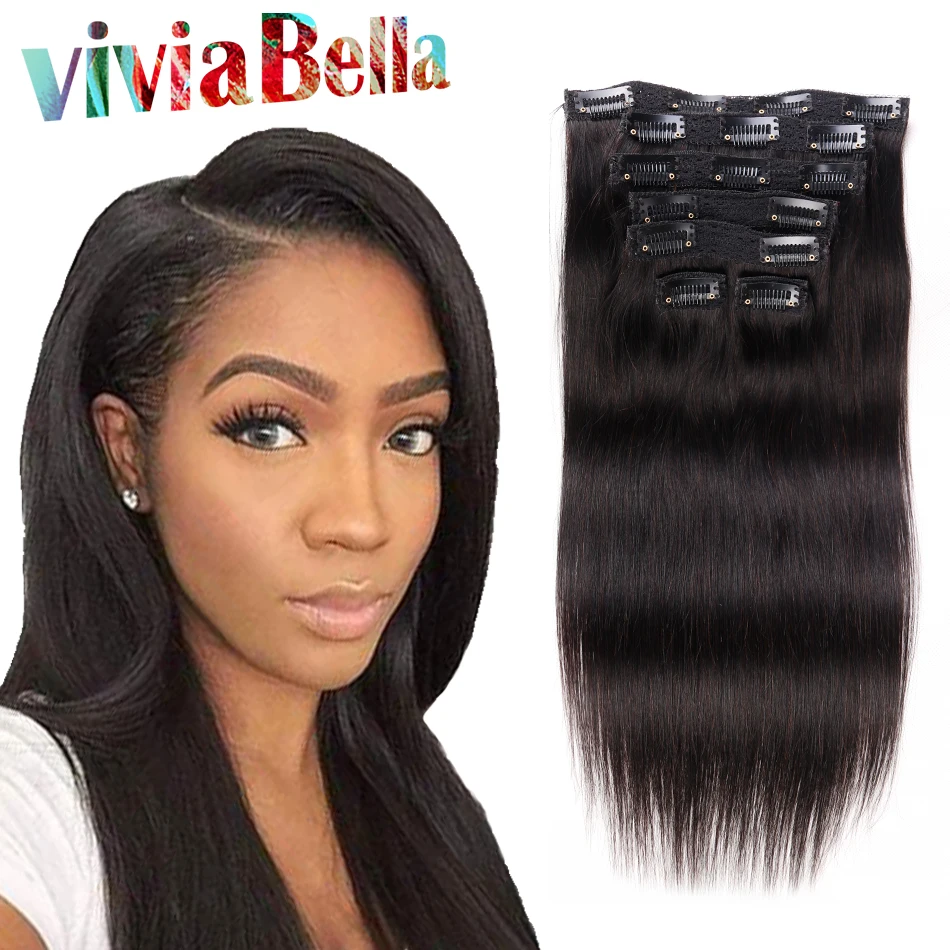Natural Hair Clip Extensions Human Hair Clip Ins 7pcs set Straight Virgin Hair African American Natural Hair Clip Extensions Human Hair Clip Ins 7pcs set Straight Virgin Hair African American