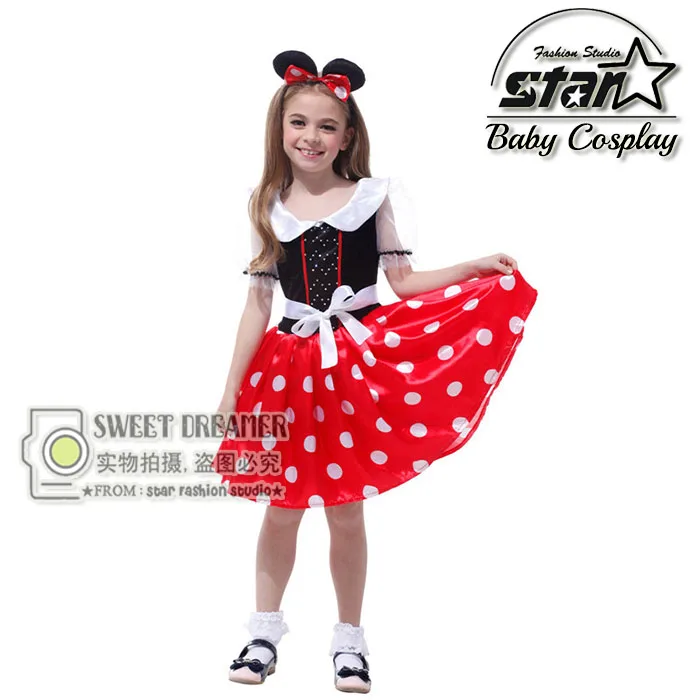 

Kids Christmas Birthday Gift Minnie Cute Party Fancy Costume Halloween Cosplay Girls Fashion Tutu Dress+Ear Headband 4-12Y