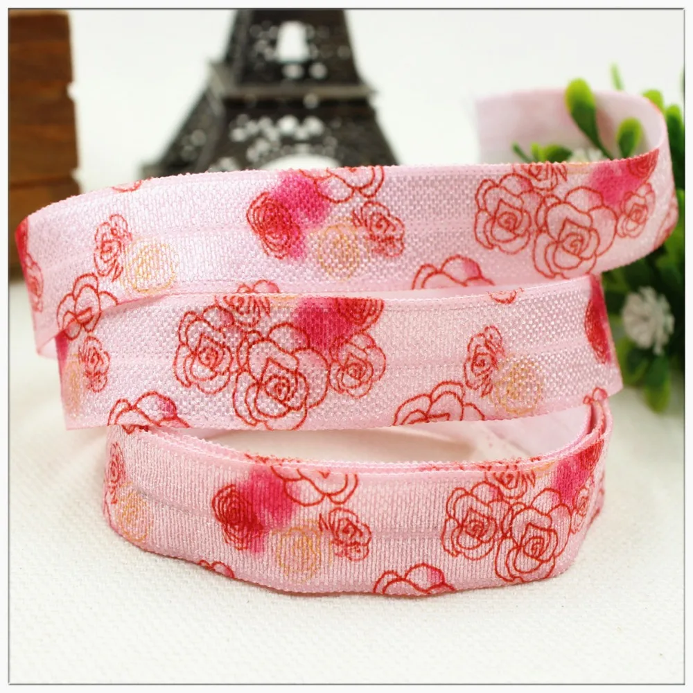 

1571475 , width 16MM , Fold Over Elastic Ribbon Printed with flower, DIY handmade accessories, packaging decorative ribbon