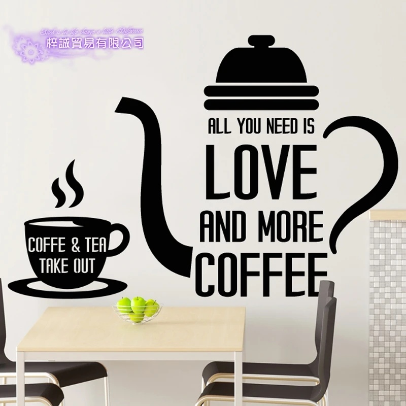 CAFE TEA AND COFFEE CUP GRAPHIC x2 VINYL DECAL Retail Cafe Wall Window Sticker 