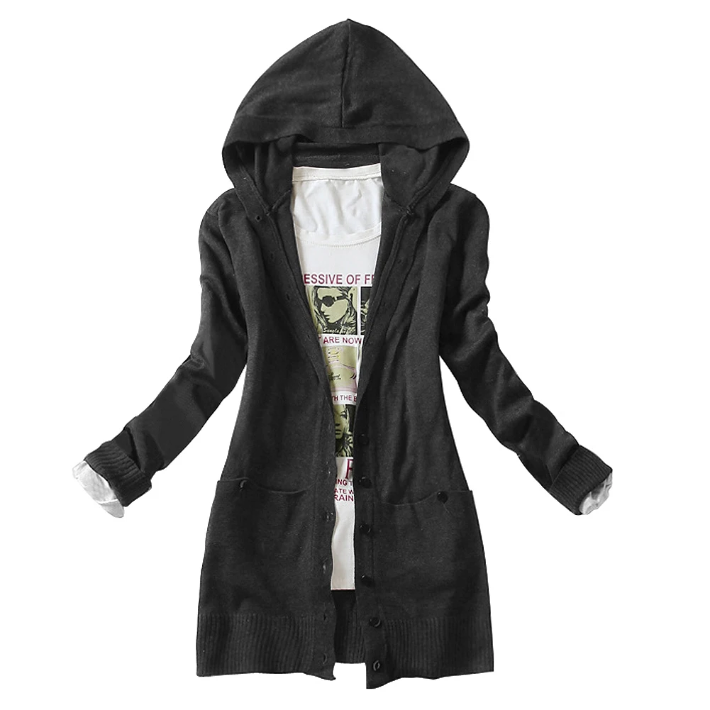 Women's Long-sleeve Knitted Medium-long Hooded Cardigan